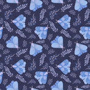 Moth blue on indigo Medium