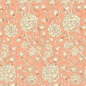 William Morris Floral Damask Peach Small Scale