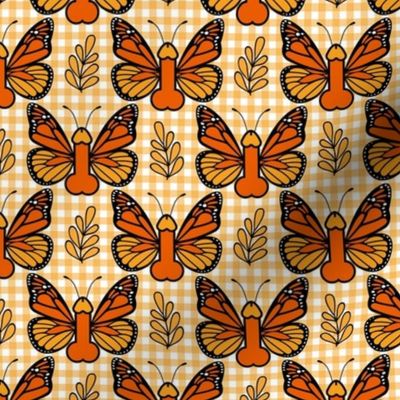 Smaller Scale Sassy Monarch Butterflies Yellow Gingham