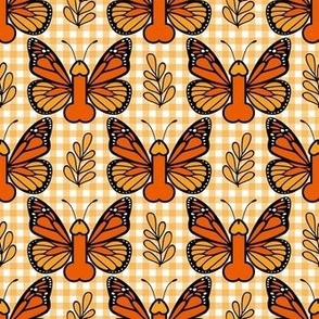 Smaller Scale Sassy Monarch Butterflies Yellow Gingham