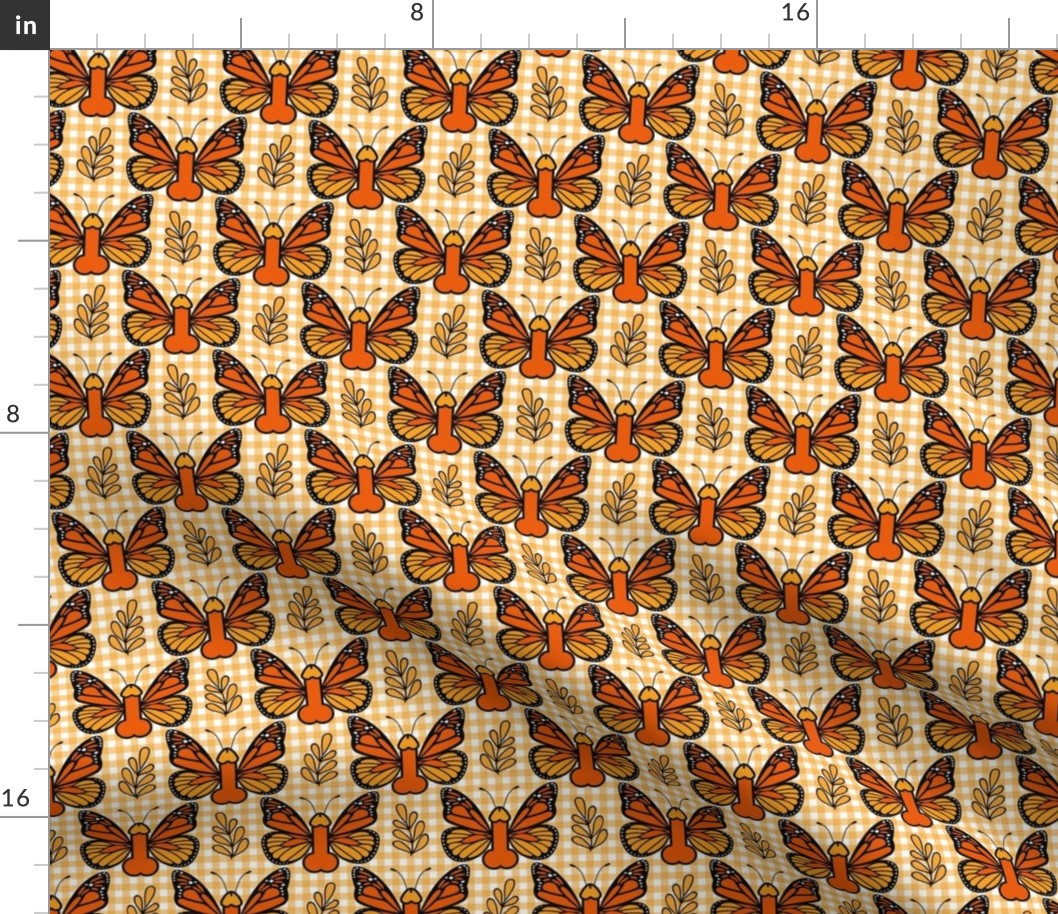 Smaller Scale Sassy Monarch Butterflies Yellow Gingham
