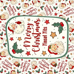 Large 27x18 Fat Quarter Panel Merry Christmas, Tinsel Tits! Sarcastic Naughty Santa  for Wall Hanging or Tea Towel