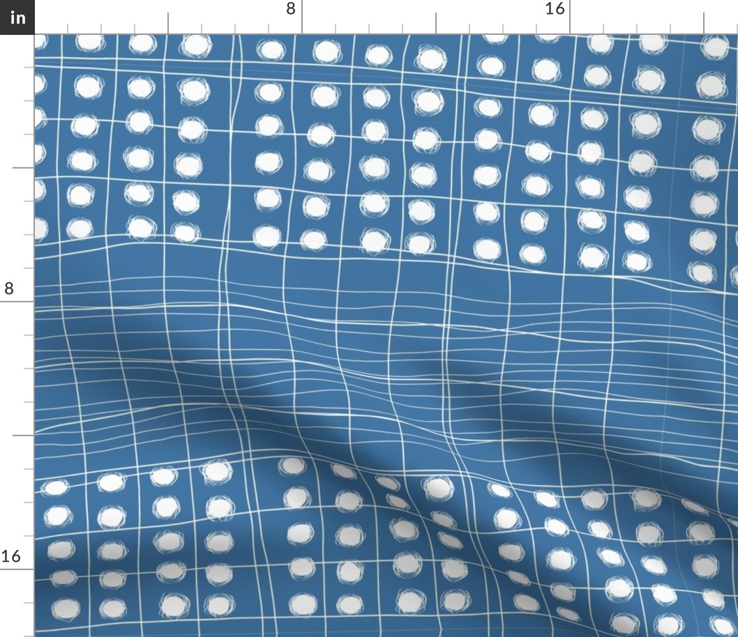 White Dots Geometric Design on blue background