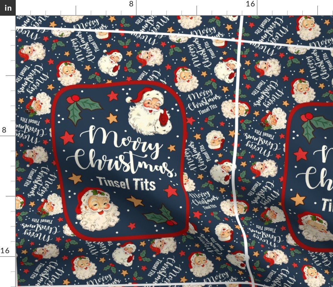 14x18 Panel Merry Christmas, Tinsel Tits! Sarcastic Naughty Santa for DIY Garden Flag Banner Kitchen Towel or Smaller Wall Hanging