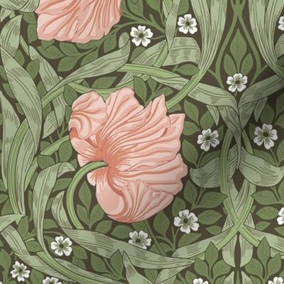 William Morris Pimpernel in Peach and Green  Vibrant - Medium Scale