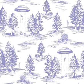 Large-Scale Lavender & White Alien Abduction Toile de Jouy