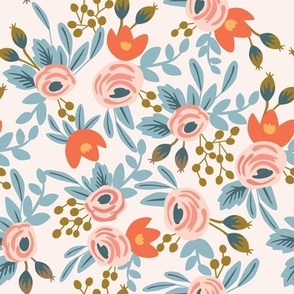 (M Scale) Boho Floral Pattern Pink and Blue