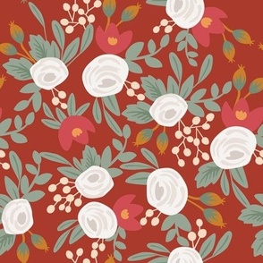 (M Scale) Boho Floral Pattern Red and Green