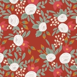 (S Scale) Boho Floral Pattern Red and Green