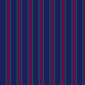Purple and Green Ticking Stripe on Blue