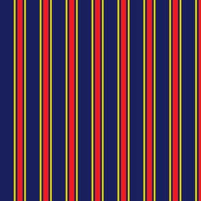 Red and Yellow Ticking Stripe on Blue