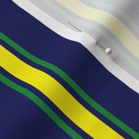 Yellow and Green Ticking Stripe on Blue