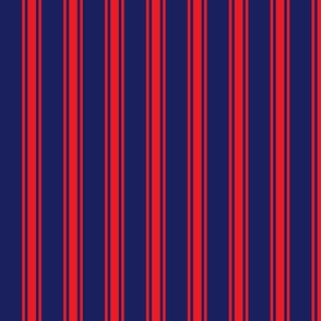 Red Ticking Stripe on Blue