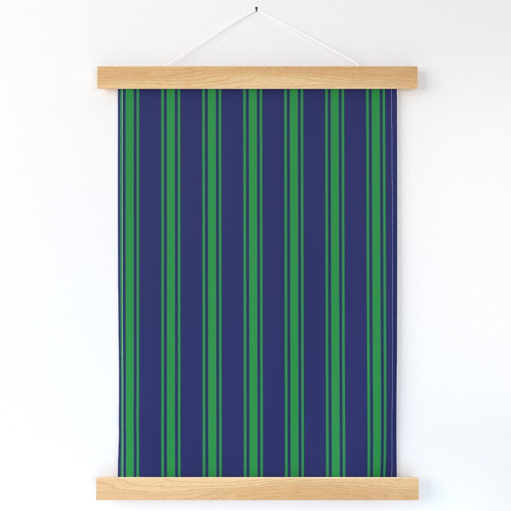 Green Ticking Stripe on Blue