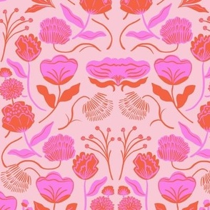 Bright happy floral - pink and orange 