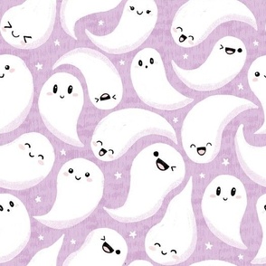 Cute kawaii ghosts pastel Halloween fabric pastel purple lilac WB22