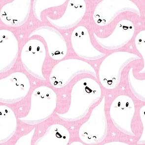 Cute kawaii ghosts pastel Halloween fabric pastel pink WB22