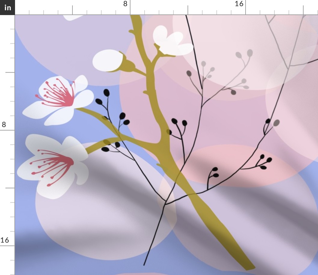 floral botanicals sakura on sky blue (105)