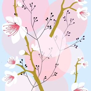 floral botanicals retro curtains sakura on ice blue (106)