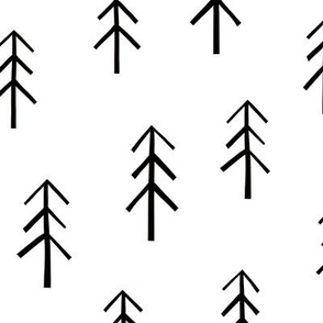 Conifers / medium scale / black and white minimal botanical pattern with trees