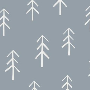 Conifers / medium scale / dusty blue minimal botanical pattern with trees