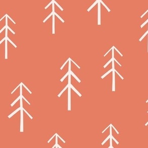 Conifers / medium scale / red minimal botanical pattern with trees