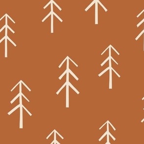 Conifers / medium scale / rust brown boho minimal botanical pattern with trees