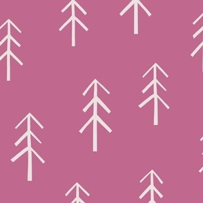 Conifers / medium scale / fuchsia minimal botanical pattern with trees