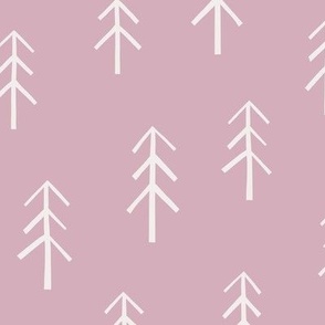 Conifers / medium scale / dusky pink minimal botanical pattern with trees
