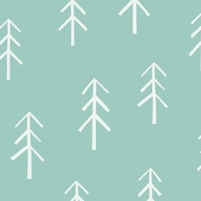 Conifers / medium scale / light turquoise minimal botanical pattern with trees