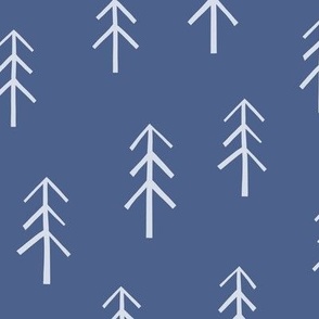 Conifers / medium scale / blue minimal botanical pattern with trees