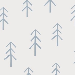 Conifers / medium scale / blue light grey minimal botanical pattern with trees