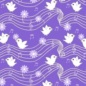Musical birdies and daisies purple and lilac