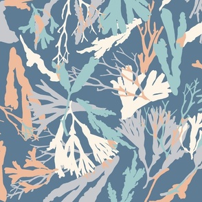 Seaweed pale blue teal, coral and nautical blue