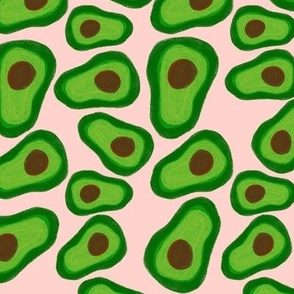 Avocado and Pits  - Pink, Green, Brown Pattern Hand Ilustrated