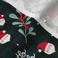 hohoho Merry Christmas Santa Claus mistletoe and snow on traditional seasonal winter plaid pine green ruby red mint