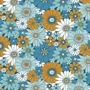 Retro Daisies - Blue + Gold