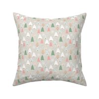 Christmas trees snowflakes and candy canes blush green white on ginger beige