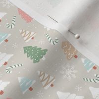 Christmas trees snowflakes and candy canes blush green white on ginger beige