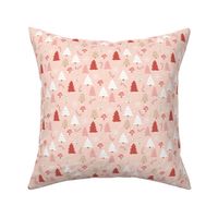 Christmas trees snowflakes and candy canes blush pink red beige on soft apricot blush