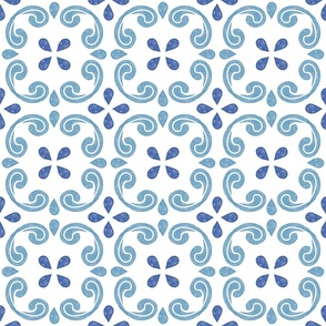 Block Print Tile Pattern in Blue - Large Scale
