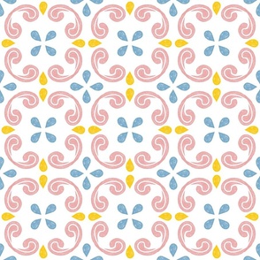 Block Print Tile Pattern in Pink, Yellow, and Blue - Large Scale