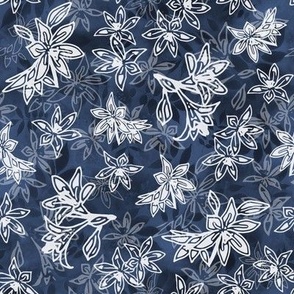 White Hosta Flowers on Dark Dusty Blue Texture