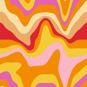 Wavy and psychedelic stripes Bold Painterly in sweet orange and pink bright colors Large scale