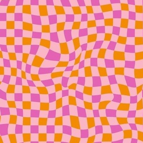 Wavy checkered in pink and orange Medium scale