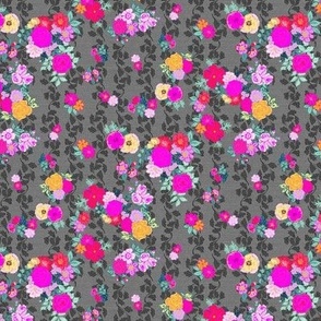 Victoria´s flower garden in bright colors hot pink and orange on gray Small