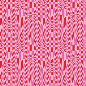 Wavy checkered in pink and red Medium scale