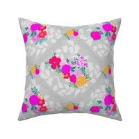 Victoria´s flower garden in bright colors diamond style hot pink and orange and aqua on light gray Medium