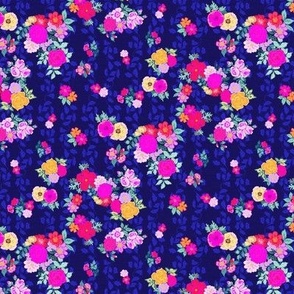 Victoria´s flower garden in bright colors hot pink and orange on midnigh blue Small