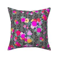 Victoria´s flower garden in bright colors hot pink and orange on gray Large